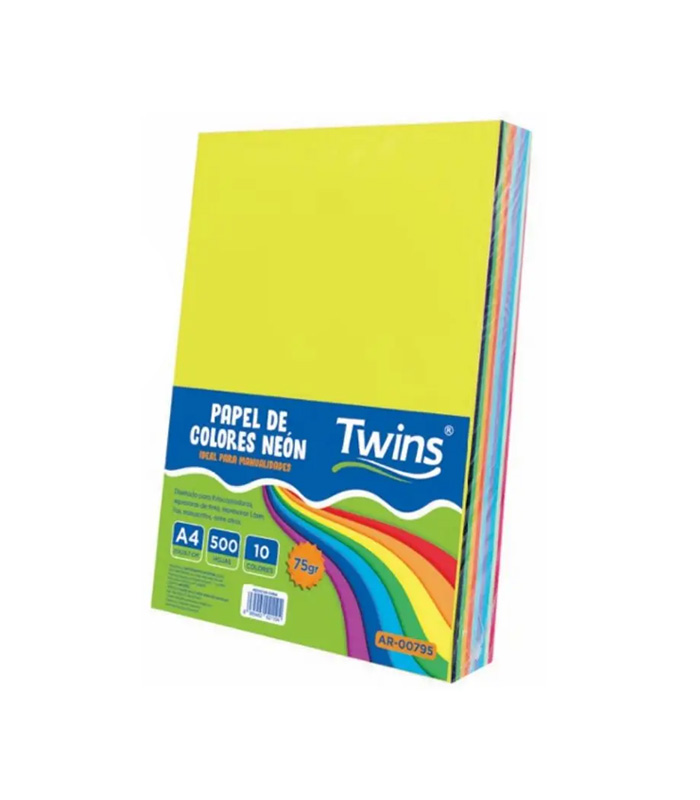 Capa 11 Papel Bond Colores Neón Surtidos Twins A4 - Imagen 1